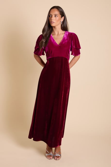 DP Luxe Velvet Double Flutter Colour Block Midi Dress - Image 2