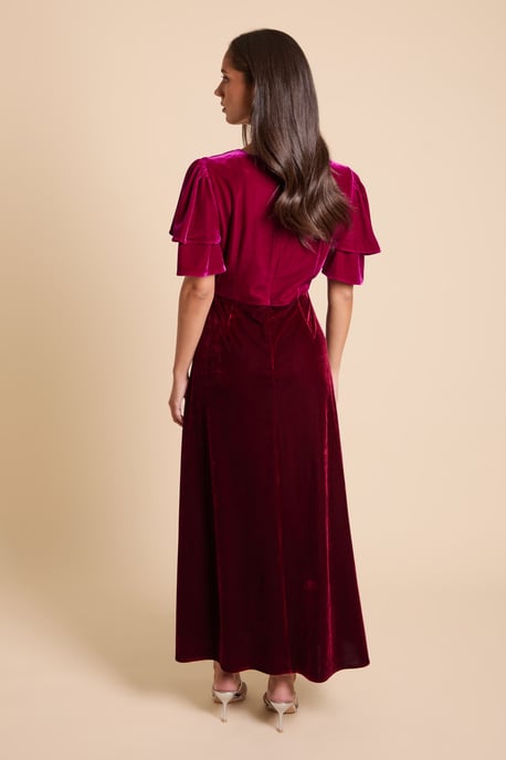 DP Luxe Velvet Double Flutter Colour Block Midi Dress - Image 3