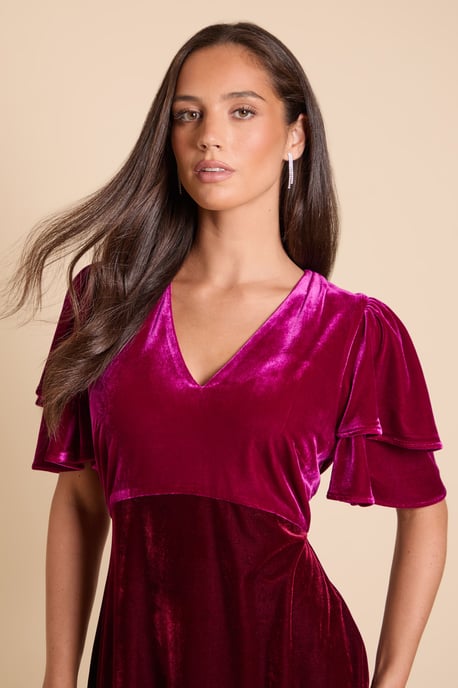 DP Luxe Velvet Double Flutter Colour Block Midi Dress - Image 4