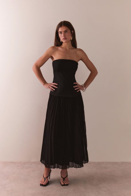 Bandeau Bodice Pleated Chiffon Midi Dress - Image 1