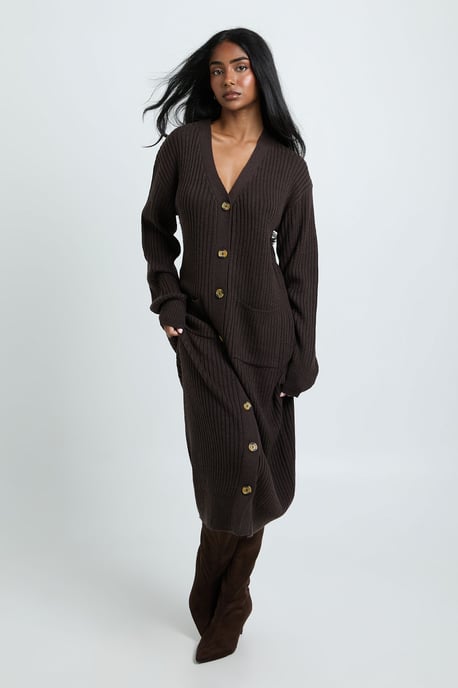 Soft Knit Button Through Midi Knitted Dress - Image 2
