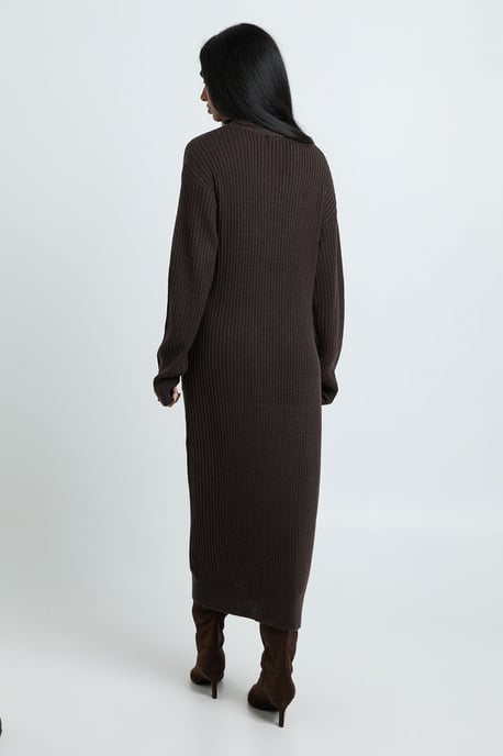 Soft Knit Button Through Midi Knitted Dress - Image 3