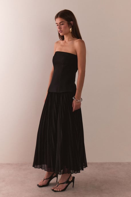 Bandeau Bodice Pleated Chiffon Midi Dress - Image 2
