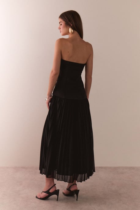 Bandeau Bodice Pleated Chiffon Midi Dress - Image 3