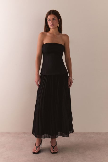 Bandeau Bodice Pleated Chiffon Midi Dress - Image 4