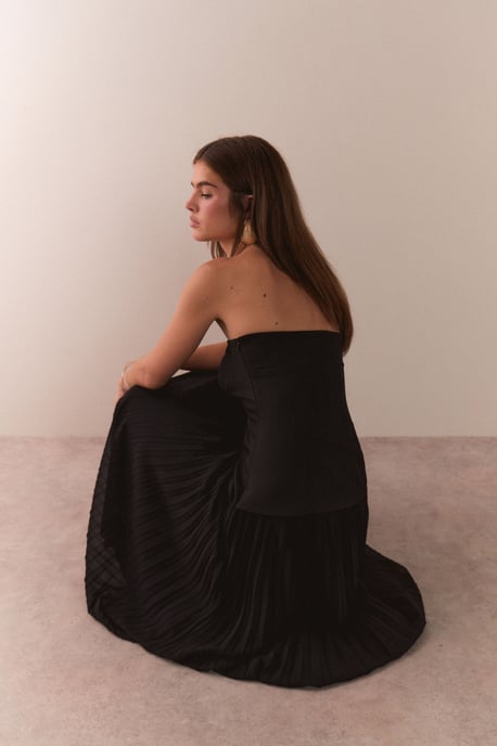 Bandeau Bodice Pleated Chiffon Midi Dress - Image 5