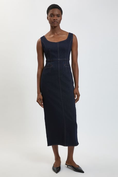 Denim Midi Pencil Dress - Image 1
