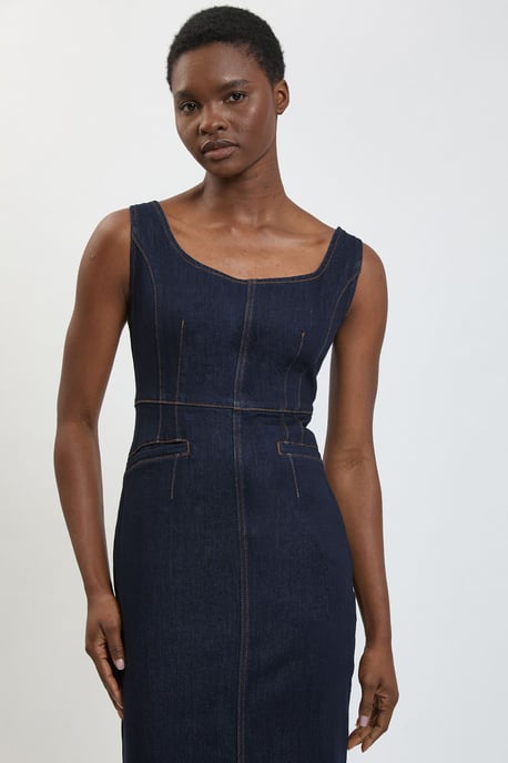 Denim Midi Pencil Dress - Image 2