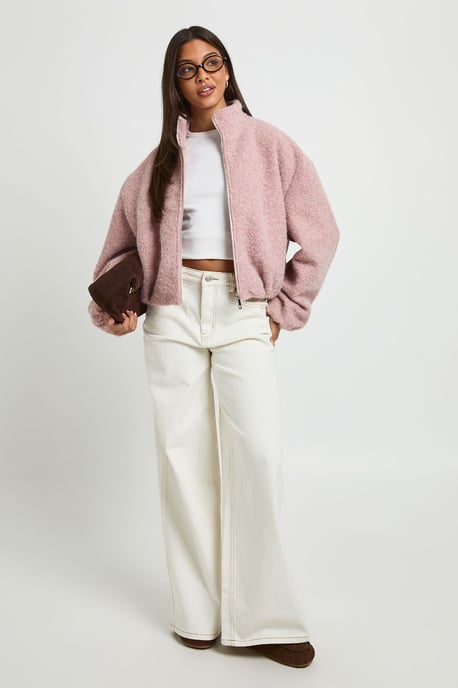 Funnel Neck Wool Look Bomber Jacket - Image 2