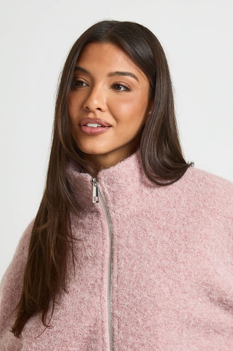 Funnel Neck Wool Look Bomber Jacket - Image 4