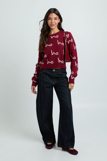 Ho Ho Ho All Over Print Crop Christmas Jumper - Image 1