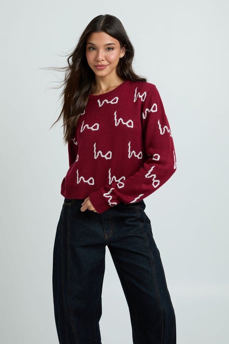 Ho Ho Ho All Over Print Crop Christmas Jumper - Image 3