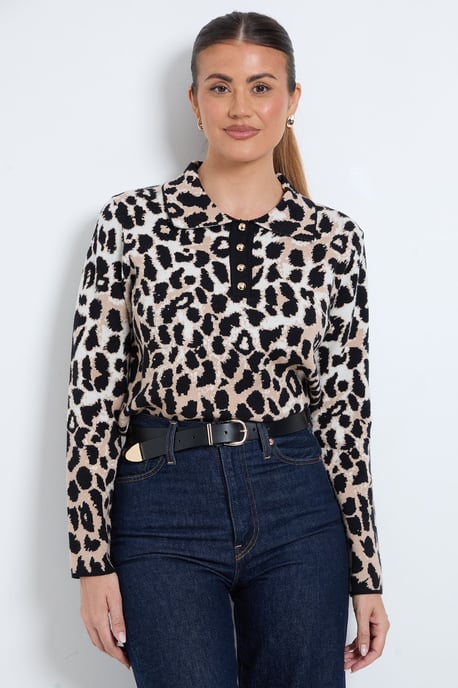 Animal Jaquard Button Detail Fine Knitted Jumper - Image 4