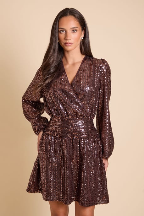 DP Luxe Linear Sequin Wrap Front Mini Dress - Image 1