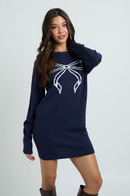Bow Print Christmas Jumper Dress - Image 3
