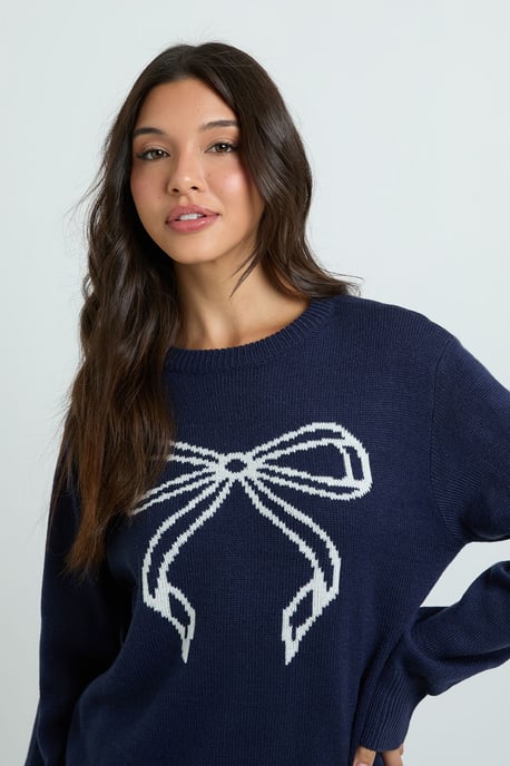 Bow Print Christmas Jumper Dress - Image 4