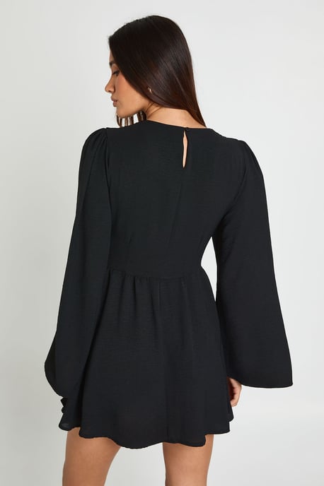 Hammered Flared Sleeve Shirred Mini Dress - Image 2