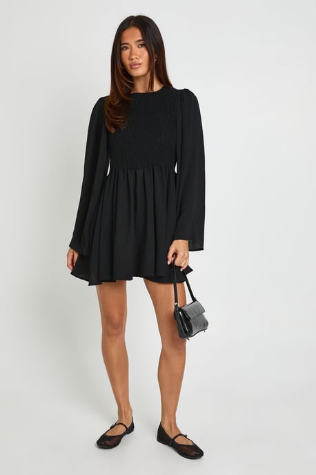 Hammered Flared Sleeve Shirred Mini Dress - Image 3