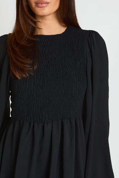 Hammered Flared Sleeve Shirred Mini Dress - Image 4