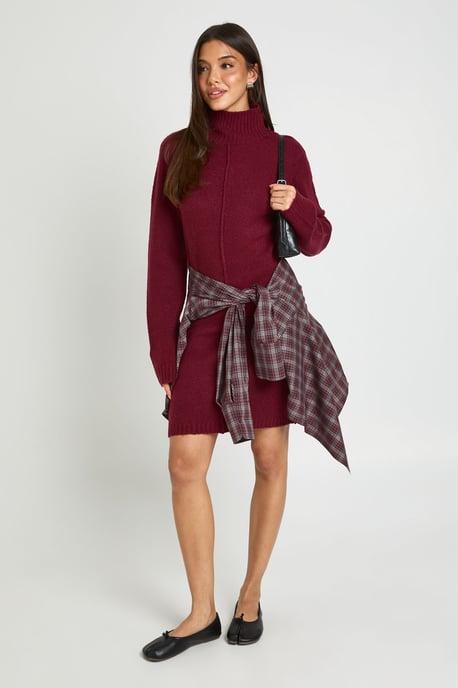 High Neck Seam Detail Knitted Mini Jumper Dress - Image 2