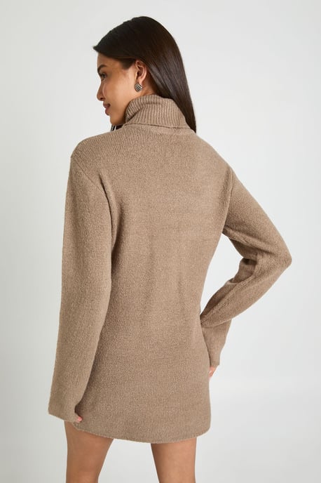 Roll Neck Chunky Knit Mini Dress - Image 3