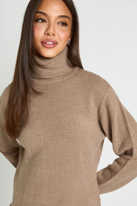 Roll Neck Chunky Knit Mini Dress - Image 4