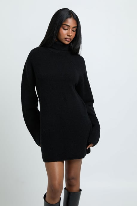 Petite Roll Neck Chunky Knit Mini Dress - Image 1