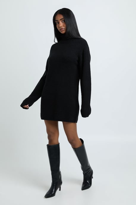 Petite Roll Neck Chunky Knit Mini Dress - Image 2