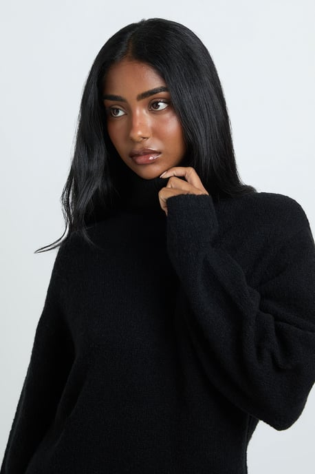 Petite Roll Neck Chunky Knit Mini Dress - Image 4
