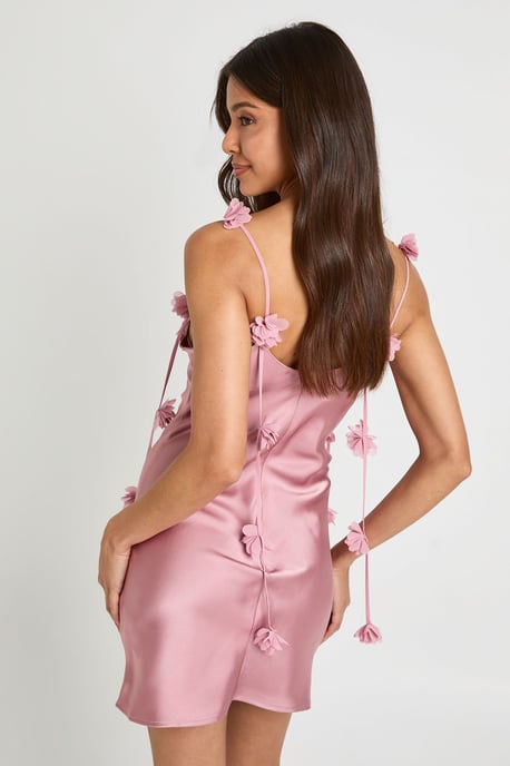 Strappy Chiffon Flower Detail Mini Dress - Image 2
