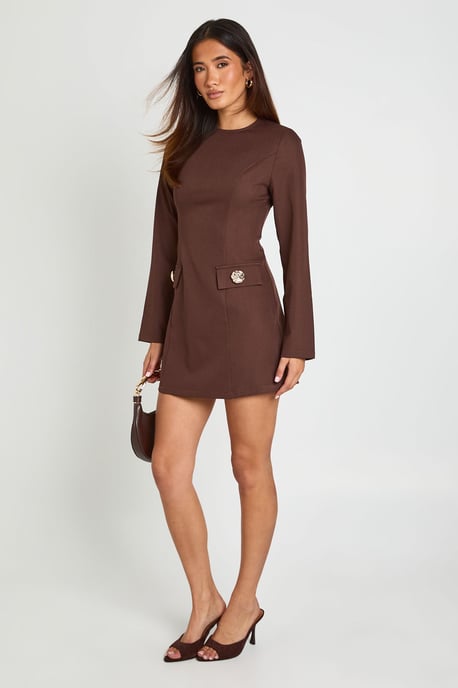 Tailored A Line Mini Dress With Long Sleeves - Image 3