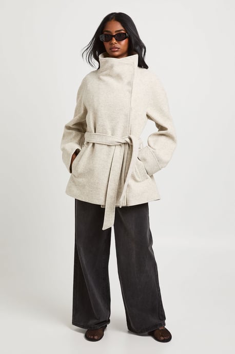 Funnel Neck Belted Wool Jacket - Image 3