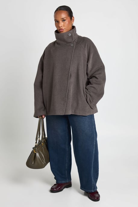 Plus Funnel Neck Wool Look Jacket - Image 1