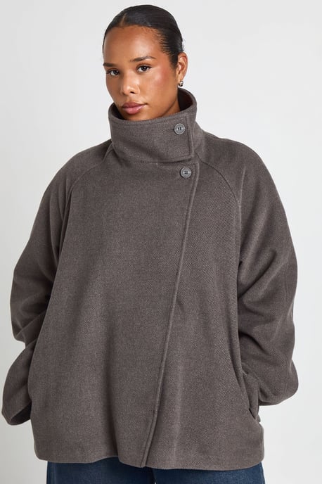 Plus Funnel Neck Wool Look Jacket - Image 2