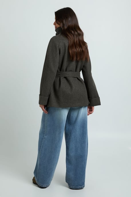 Funnel Neck Belted Wool Jacket - Image 2