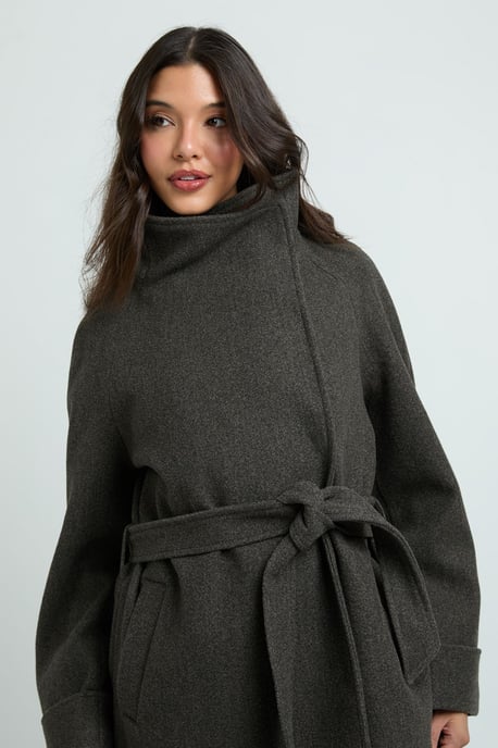 Funnel Neck Belted Wool Jacket - Image 4