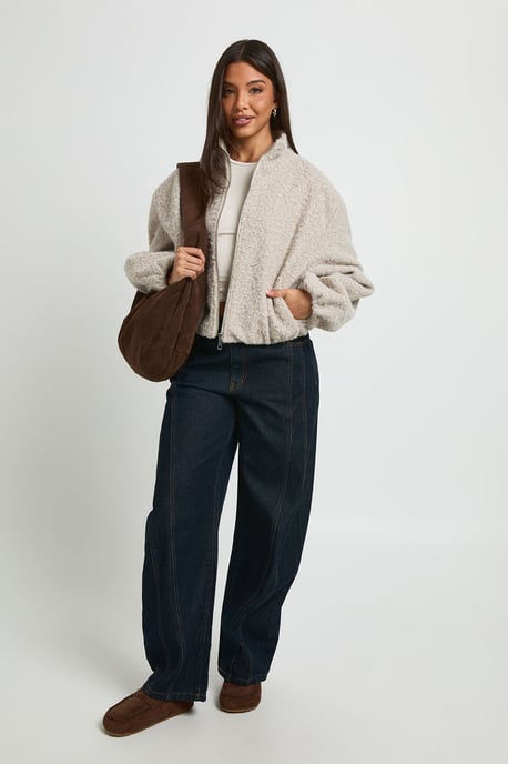 Funnel Neck Wool Look Bomber Jacket - Image 2