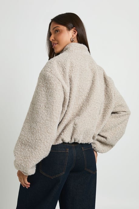 Funnel Neck Wool Look Bomber Jacket - Image 3