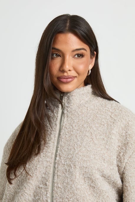 Funnel Neck Wool Look Bomber Jacket - Image 4