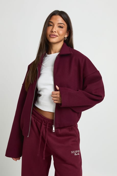 Collared Wool Look Bomber Jacket - Image 1