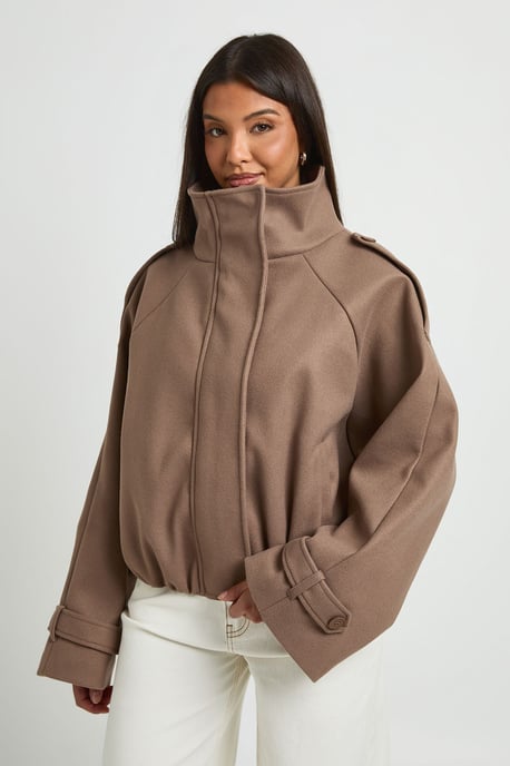 Funnel Neck Belt Detail Bomber Jacket - Image 1