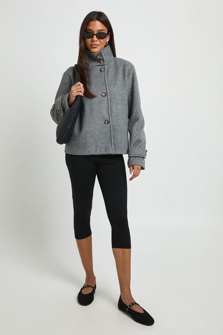 Funnel Neck Button Through Wool Look Jacket - Image 2