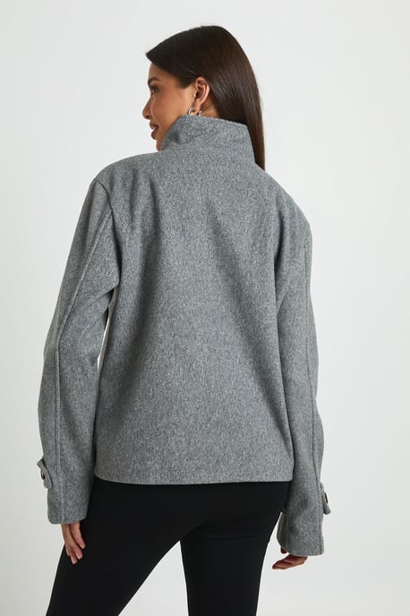 Funnel Neck Button Through Wool Look Jacket - Image 3