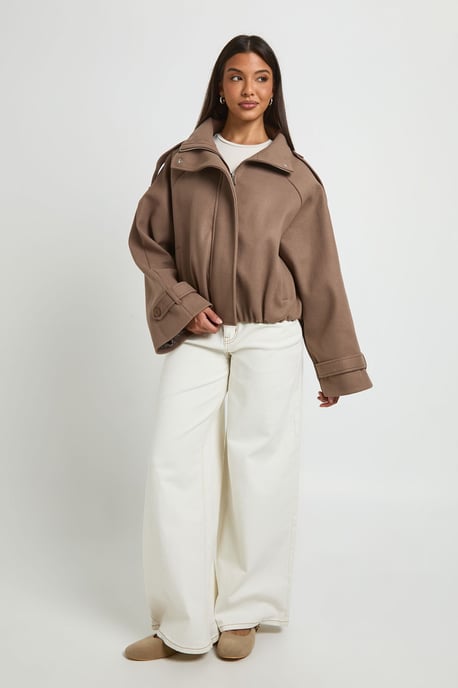 Funnel Neck Belt Detail Bomber Jacket - Image 2