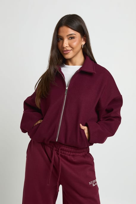 Collared Wool Look Bomber Jacket - Image 2