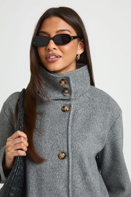 Funnel Neck Button Through Wool Look Jacket - Image 4