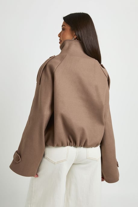 Funnel Neck Belt Detail Bomber Jacket - Image 3