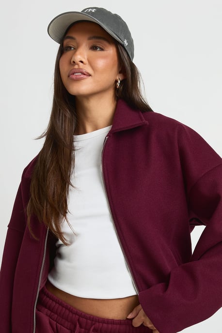 Collared Wool Look Bomber Jacket - Image 4