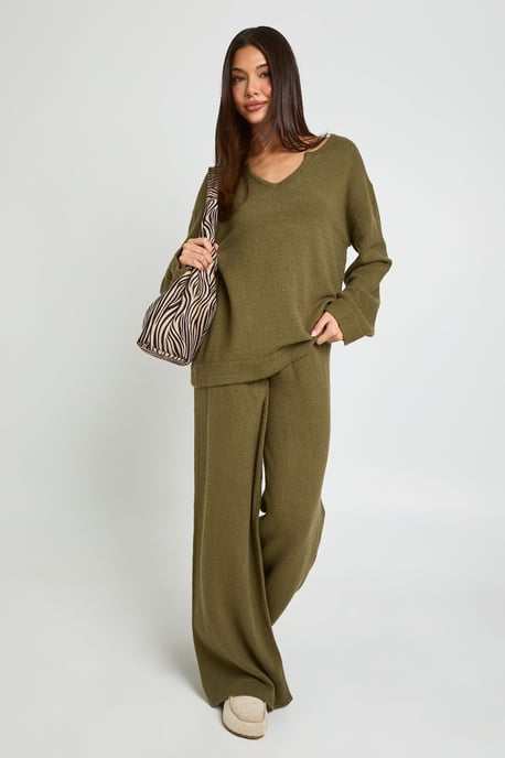 V Neck Detail Jumper and Wide Leg Trouser Co-Ord - Image 2