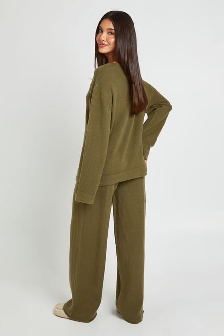 V Neck Detail Jumper and Wide Leg Trouser Co-Ord - Image 3